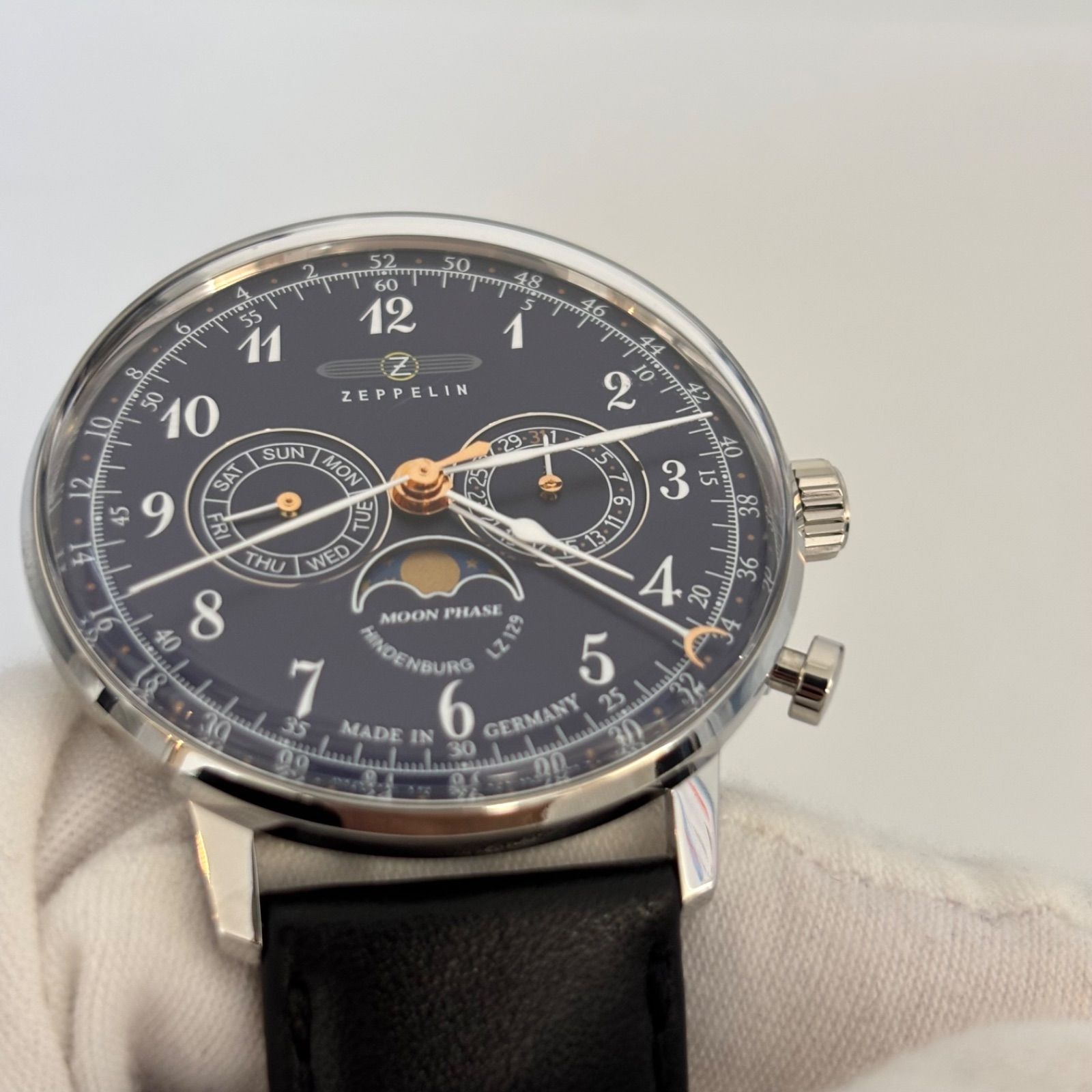 ☆美品 ZEPPELIN ツェッペリン VZ129 ムーンフェイズ ブラックレザー