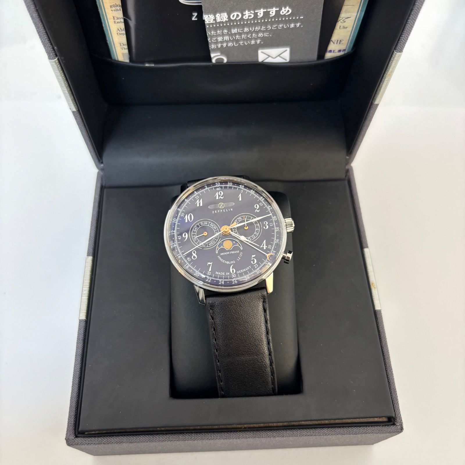 ☆美品 ZEPPELIN ツェッペリン VZ129 ムーンフェイズ ブラックレザー