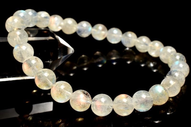 １点物 AAAオーロラシラー マダガスカル産 レインボームーンストーン 7 mm ブレスレット パワーストーン 天然石 _MC 2451