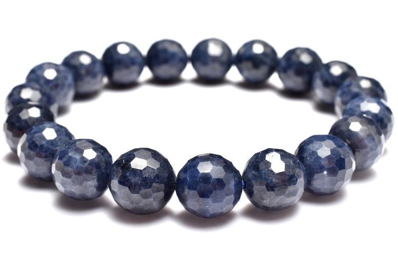 １点物 凛とした輝きを放つ深い青 サファイア 9.5-10 mm 128面カット ブレスレット パワーストーン 天然石 _MC 2375