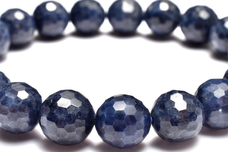 １点物 凛とした輝きを放つ深い青 サファイア 9.5-10 mm 128面カット ブレスレット パワーストーン 天然石 _MC 2375