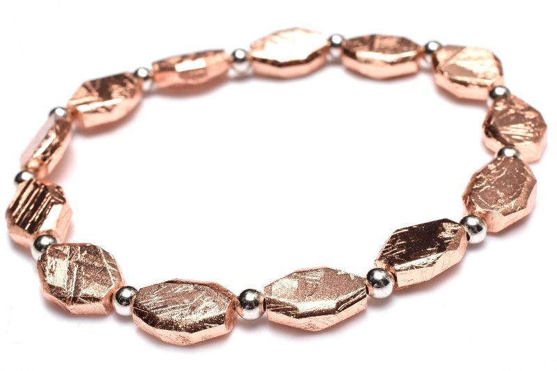 １点物 宇宙からの贈り物 メテオライト アルタイ隕石 10 5 x 8 丸玉3 mm ひし形 ピンクゴールドコーティング ブレスレット パワーストーン 天然石 _MC 2495