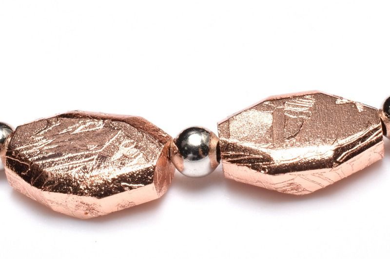 １点物 宇宙からの贈り物 メテオライト アルタイ隕石 10.5 x 8 丸玉3.5 mm ひし形 ピンクゴールドコーティング ブレスレット パワーストーン 天然石 _MC 2495