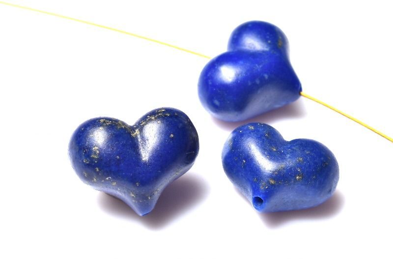 3個セット◇天然無着色 ラピスラズリ 11-13mm ハート(貫通穴) ビーズ