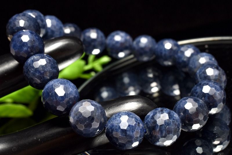  １点物 凛とした輝きを放つ深い青 サファイア 9.5-10 mm 128面カット ブレスレット パワーストーン 天然石 _MC 2375 ブレスレット バングル アクセサリー