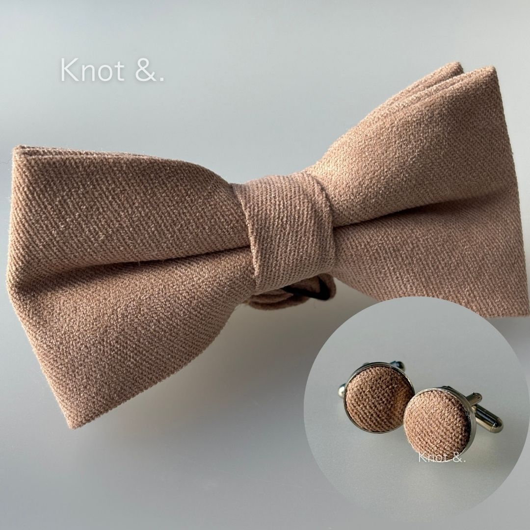 蝶ネクタイ ポケットチーフ カフス 3点セット タキシード ブラウン