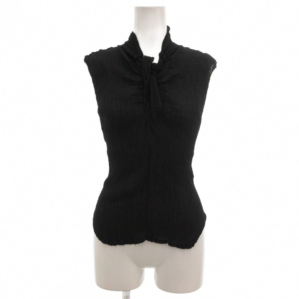 【中古】ミーイッセイミヤケ me ISSEY MIYAKE カットソー プリーツ ノースリーブ ギャザー リボン 黒 ブラック /NU ミーイッセイミヤケ me ISSEY MIYAKE カットソー プリーツ