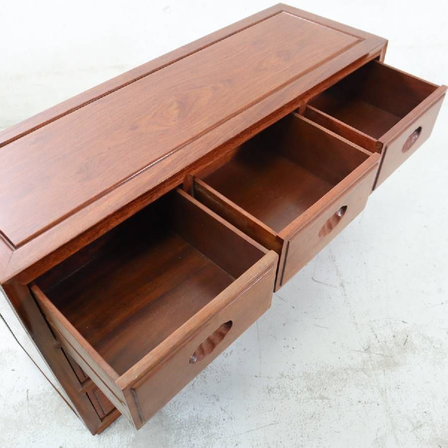 高級銘木 花梨無垢 9杯 ローチェスト 小箪笥 薬箪笥 小引き出し 唐木