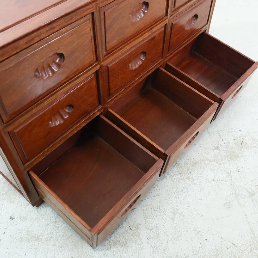 高級銘木 花梨無垢 9杯 ローチェスト 小箪笥 薬箪笥 小引き出し 唐木