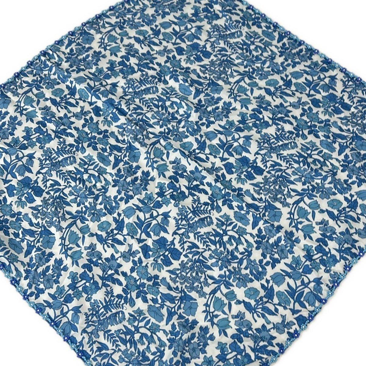 POLObyRalphLauren ポロラルフローレン スカーフ - 白×ブルー×ブルーグレー 花柄 ビーズ