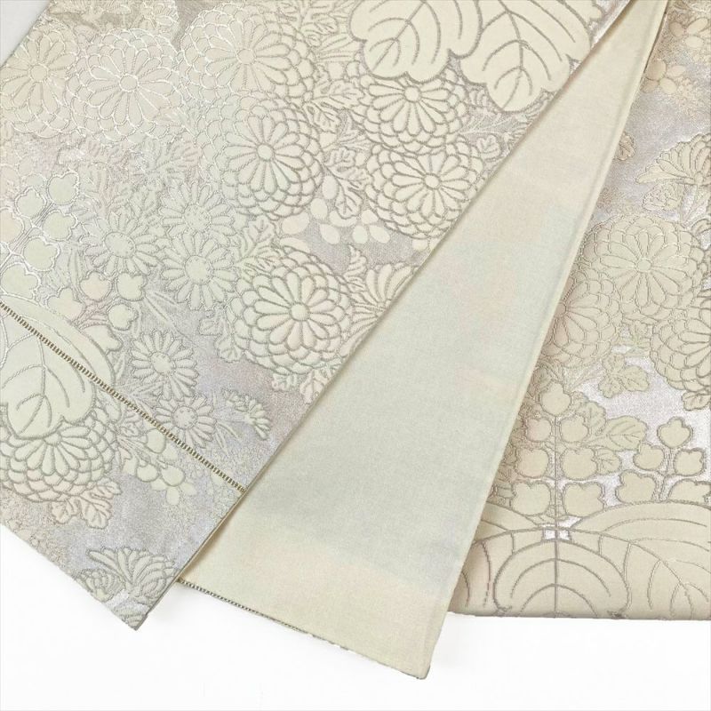  たんす屋 リユース帯 帯 袋帯 白 フォーマル セミフォーマル 六通 銀糸 桐 菊 袋帯 帯