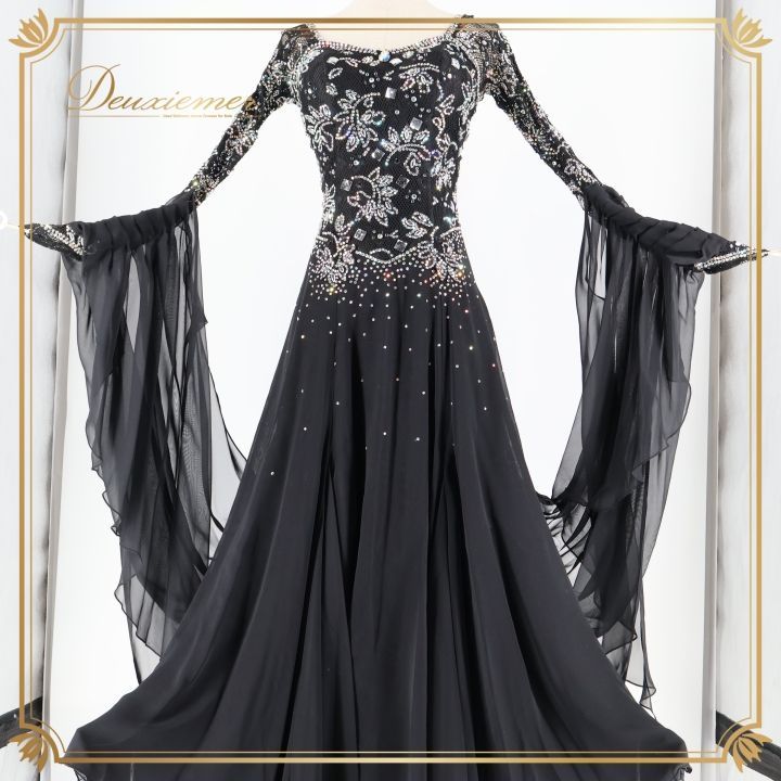 社交ダンス 衣装 白樺ドレス スタンダード ドレス ワンピース 黒