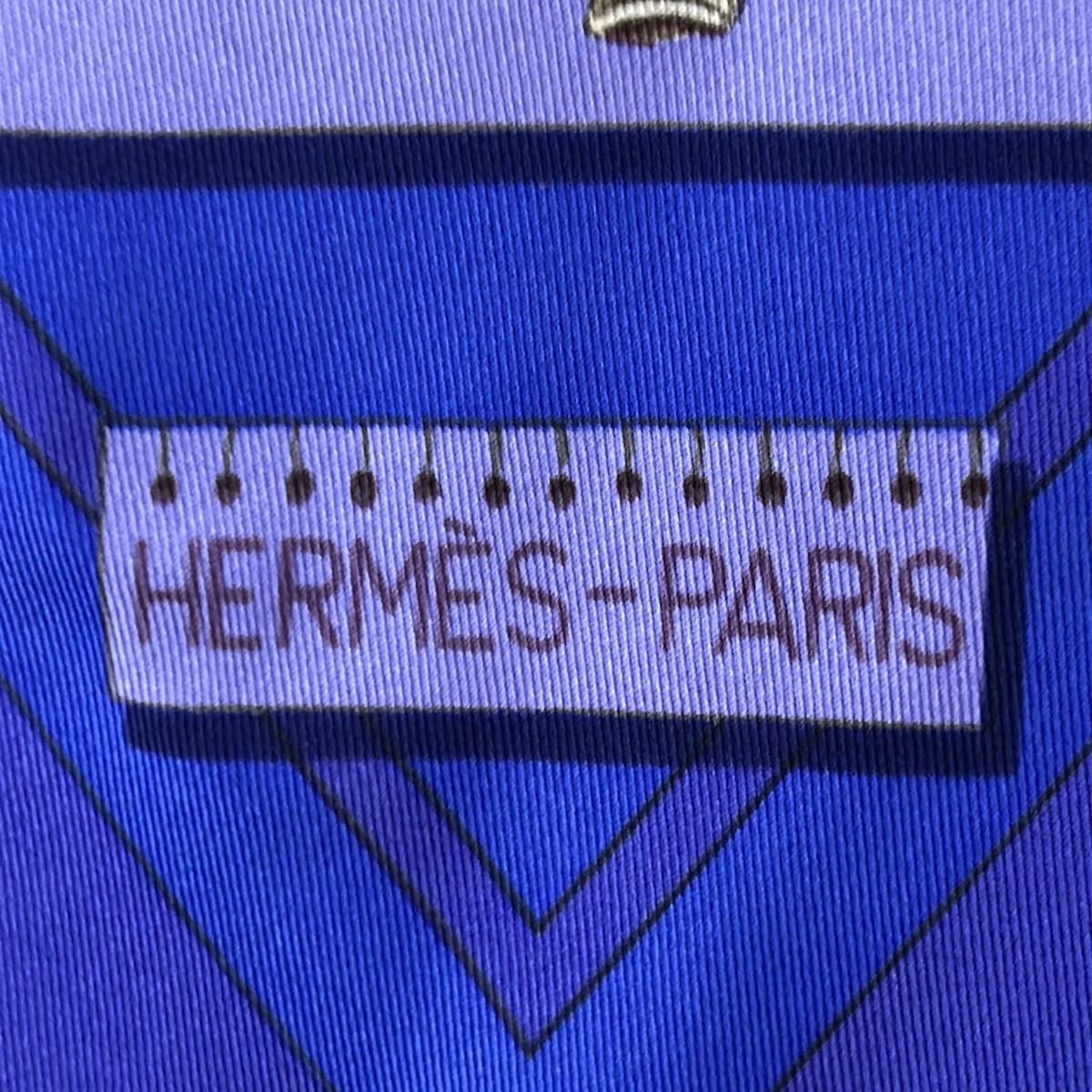 HERMES エルメス スカーフ カレ90 ブルー グレーベージュ マルチ