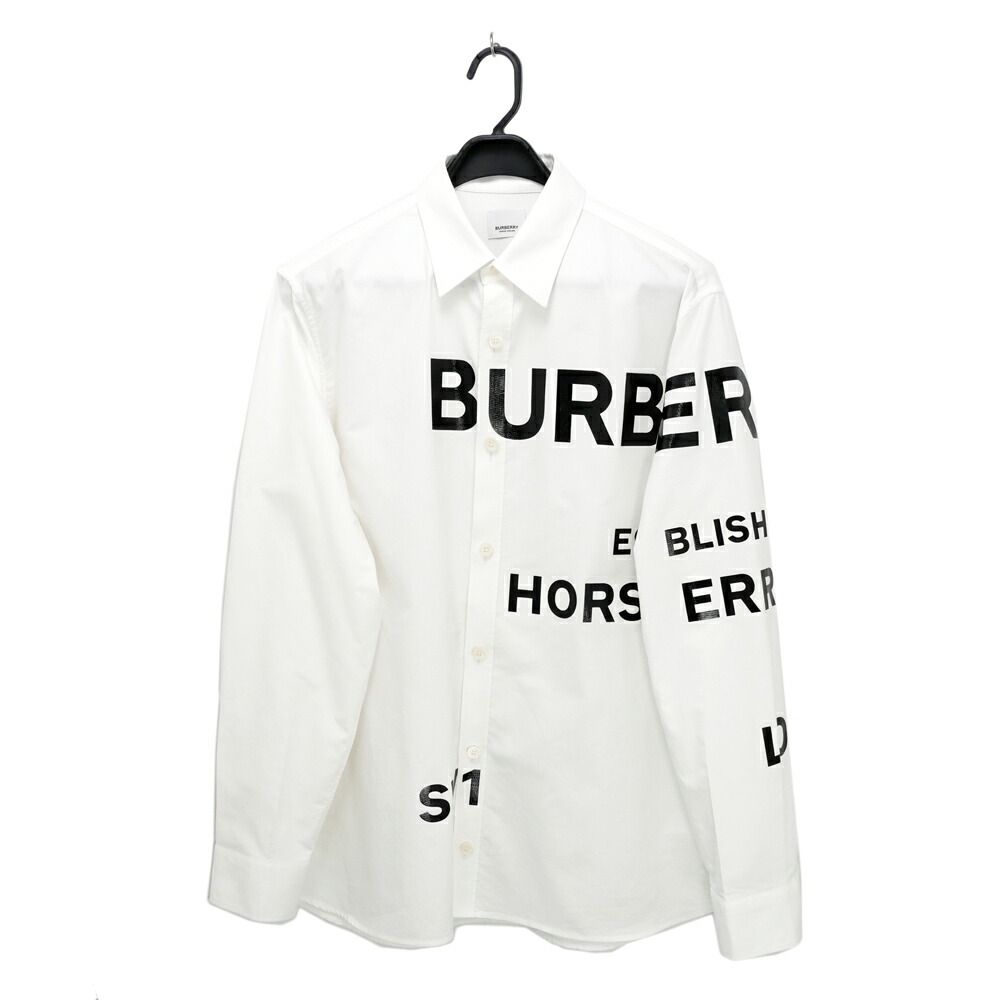 [Meito] Burberry Horseferry Button Shirt, White, L Size, Cotton, Long Sleeve, Men's Apparel, Men's Clothing