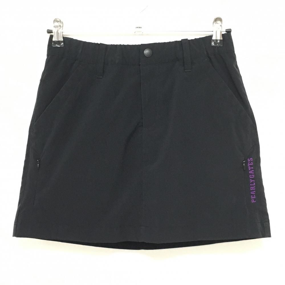 美品】パーリーゲイツ スカート 黒 ロゴパープル 蓄熱裏地 レディース