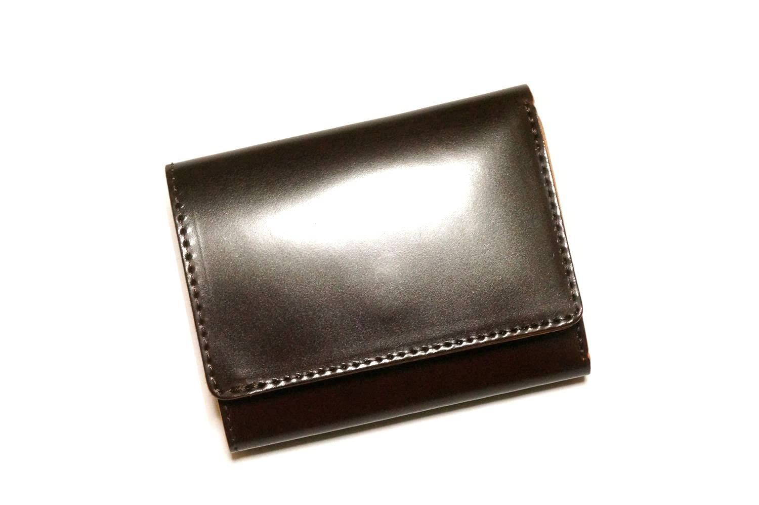 ダークブラウン 日本製 本革 ベジタブルタンニン 馬革 財布 ミニウォレット コインケース ホースハイド 新喜皮革 牛革レザー 三つ折り財布 オイル Cordovan コードバン