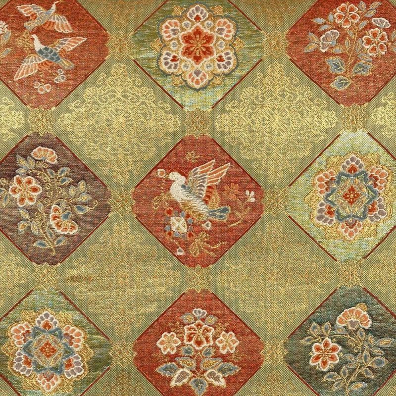たんす屋 リユース帯 帯 袋帯 金 フォーマル 六通 金糸 菱取り 鳳凰 花喰い鳥 華文 蔓花