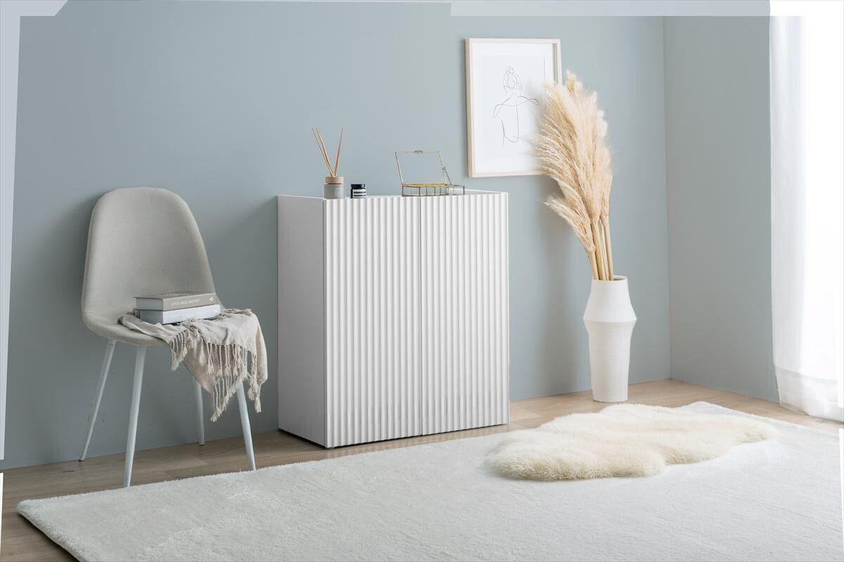 コンパクト収納キャビネット 幅70 cm ホワイト 棚可動式 Sheepシリーズ 収納棚 おしゃれ 白家具 リビング収納 サイドボード