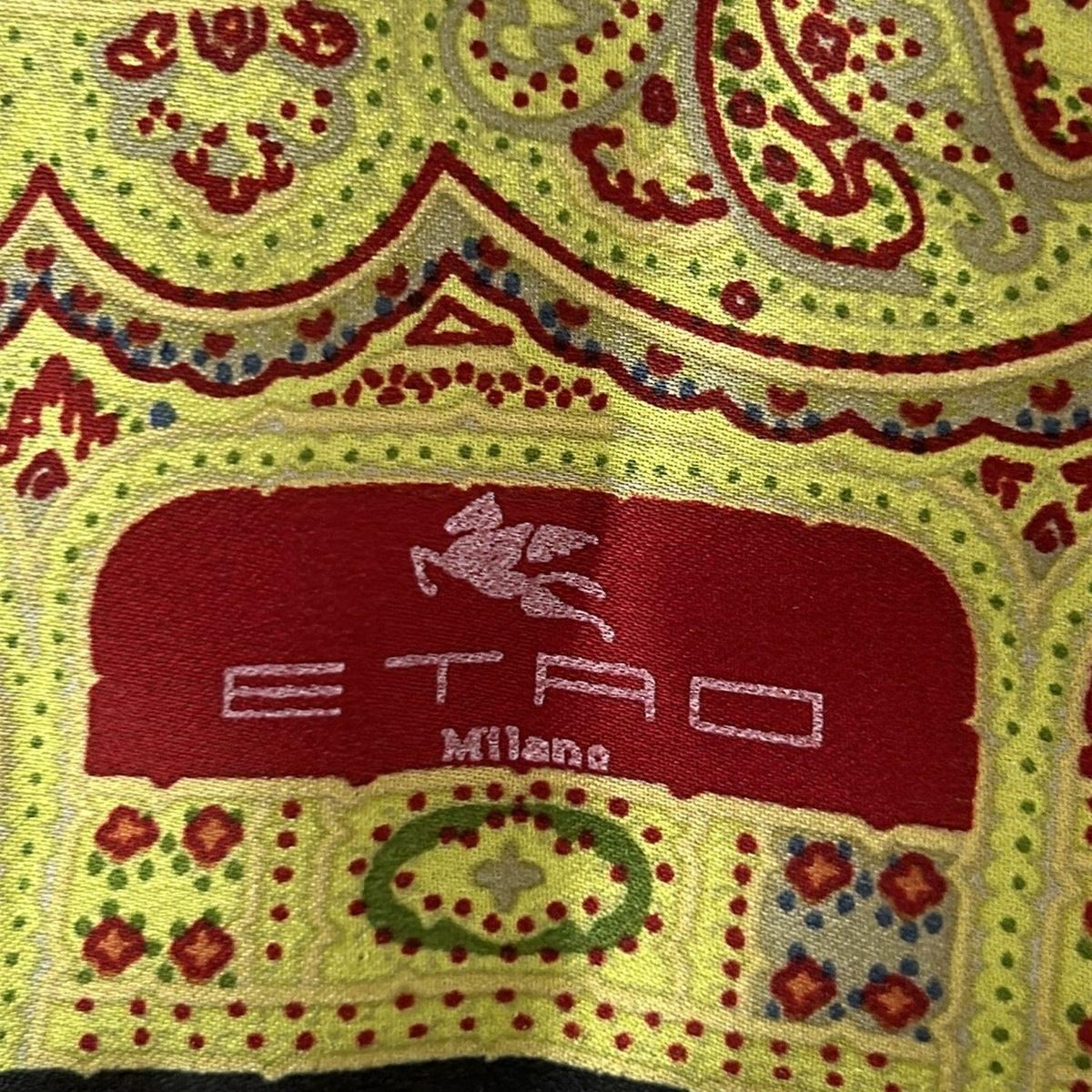  ETRO エトロ スカーフ - ライトグリーン×黒×マルチ ペイズリー柄 ミニサイズ バンダナ スカーフ 小物