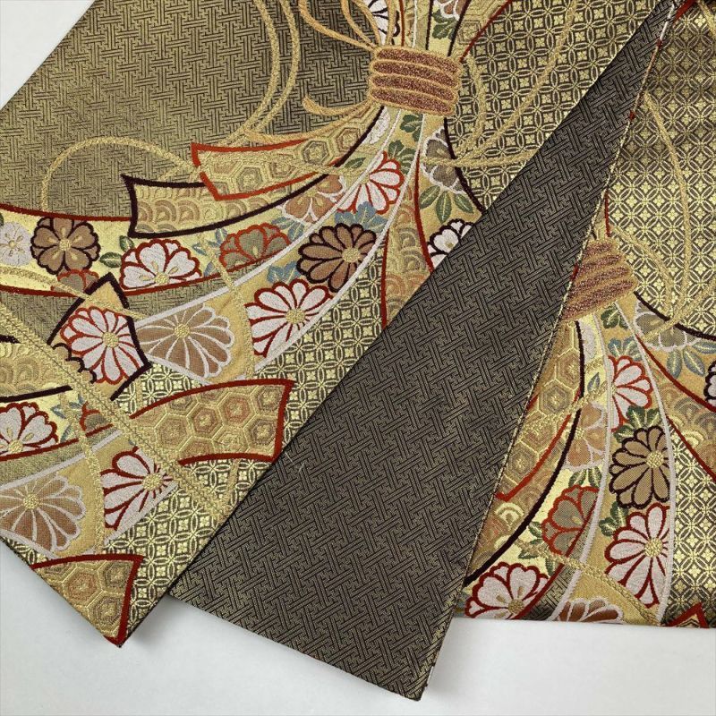  たんす屋 リユース帯 帯 袋帯 金 フォーマル 六通 金糸 束ね熨斗 紗綾型 七宝 袋帯 帯