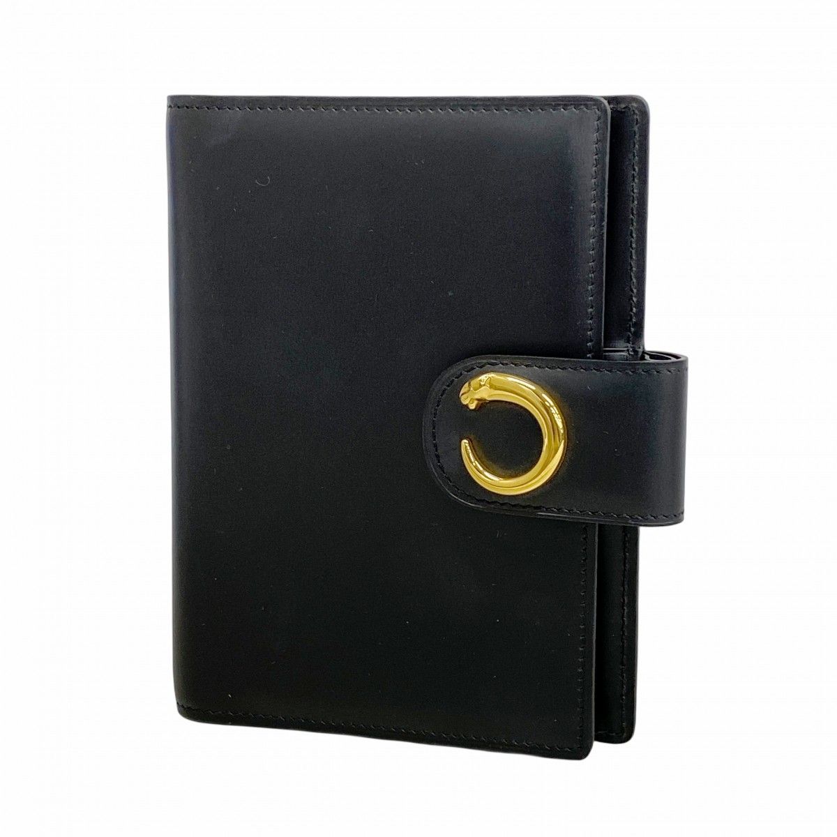 5 pb 1741 カルティエ 手帳カバー パンテール レザー ブラック ゴールド金具 レディース