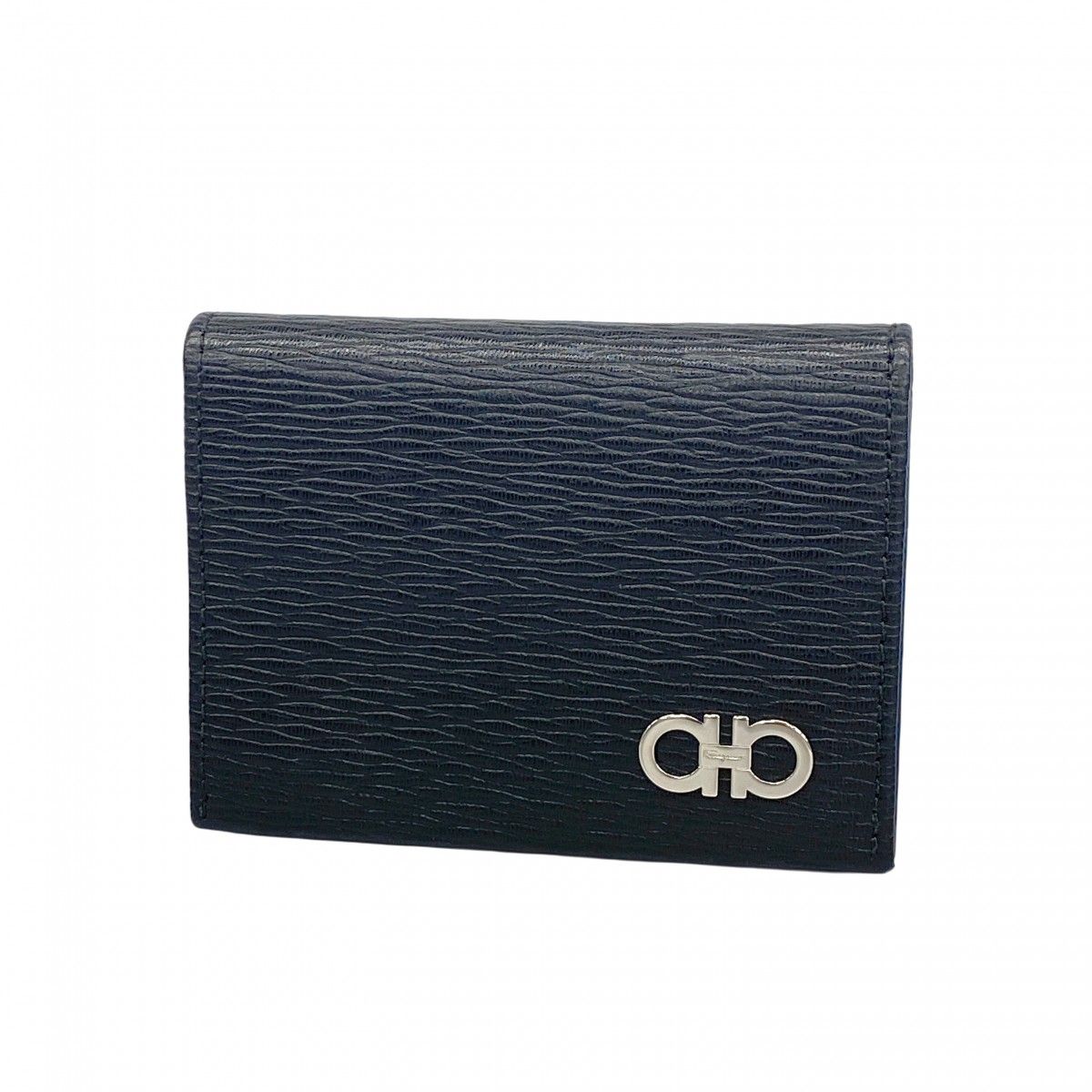 【5pb1776】サルヴァトーレフェラガモ 名刺入れ ガンチーニ レザー ブラック シルバー金具【中古】メンズ 5pb1776】サルヴァトーレフェラガモ 名刺入れ ガンチーニ レザー