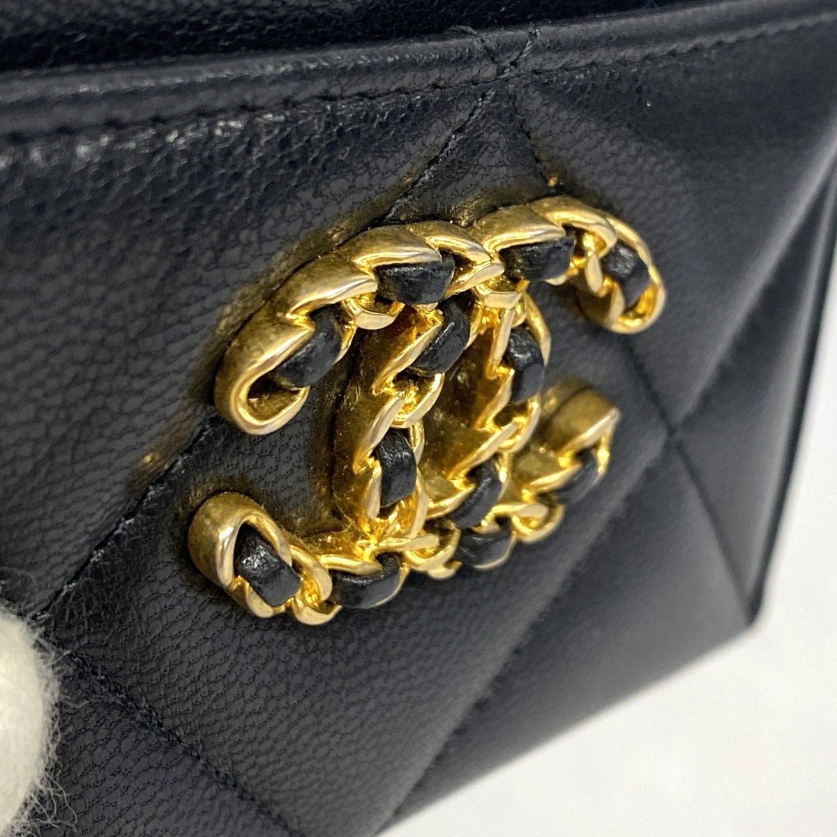 5pb1778】シャネル カードケース シャネル19 ラムスキン ブラック