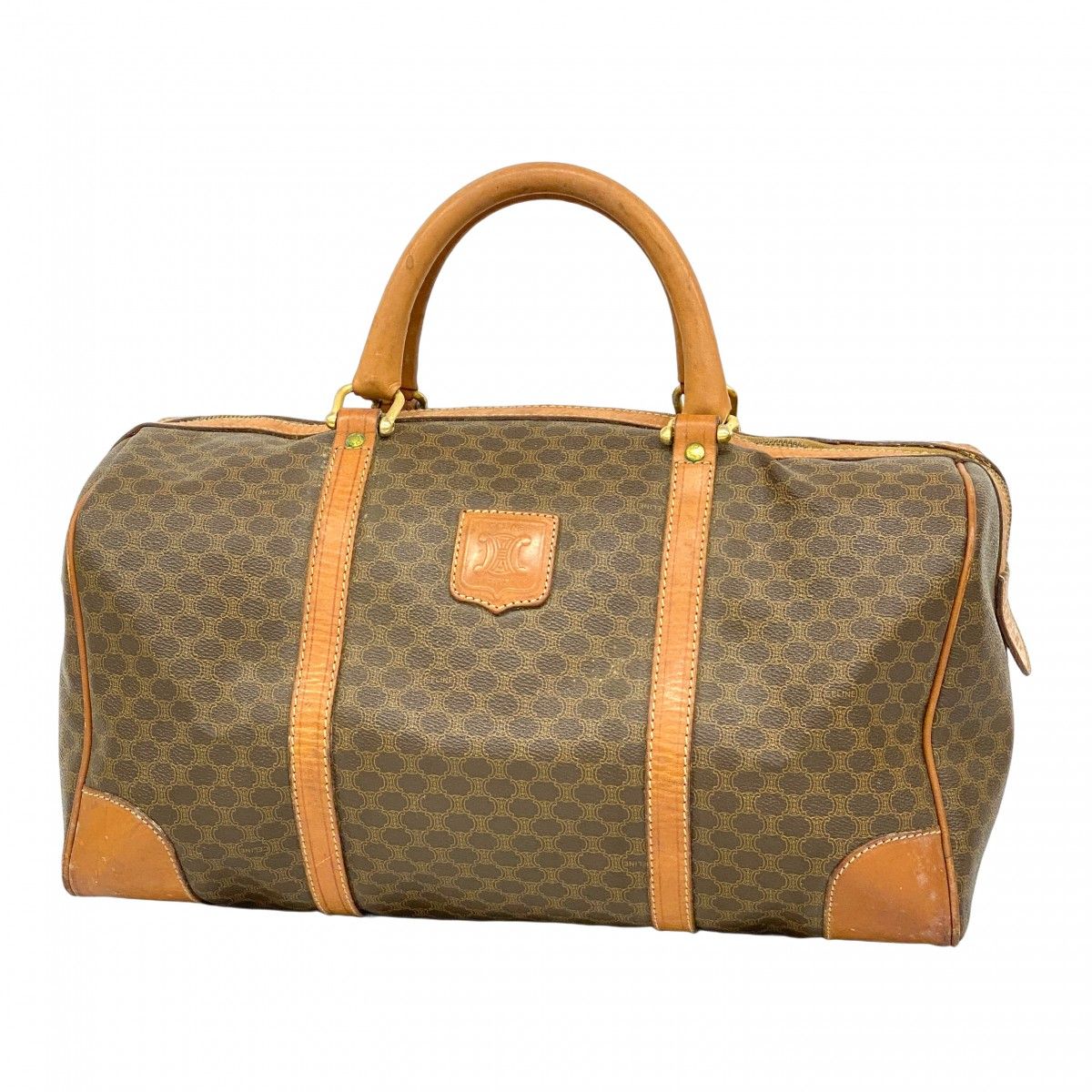 5 pb 1826 セリーヌ ボストンバッグ マカダム PVC ブラウン ゴールド金具 メンズ レディース ユニセックス