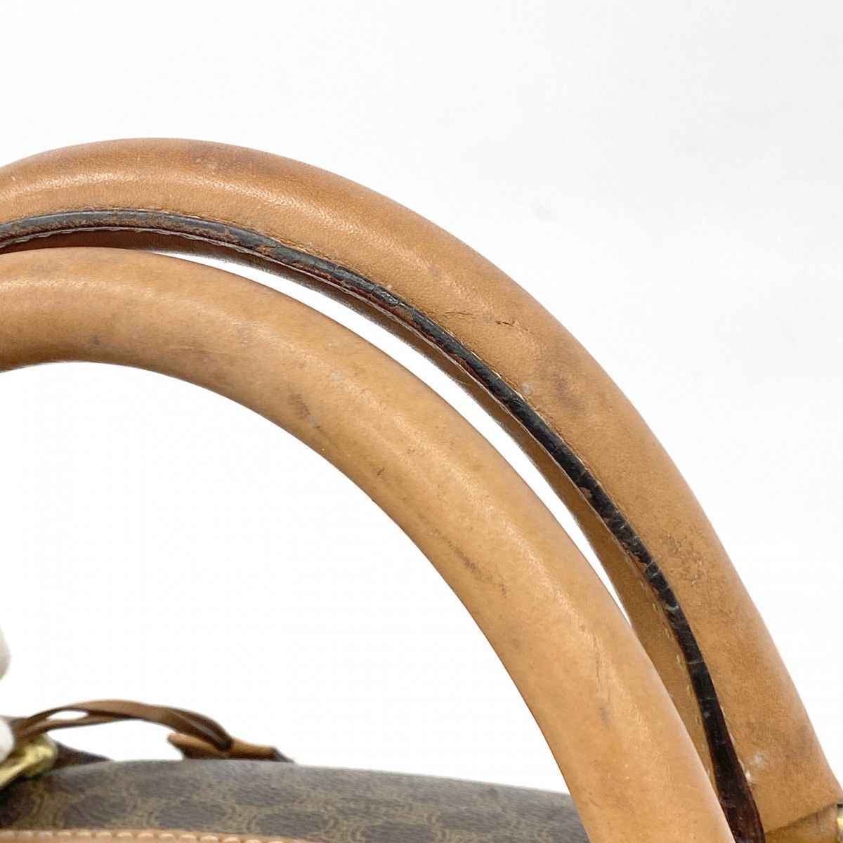 5pb1826】セリーヌ ボストンバッグ マカダム PVC ブラウン ゴールド