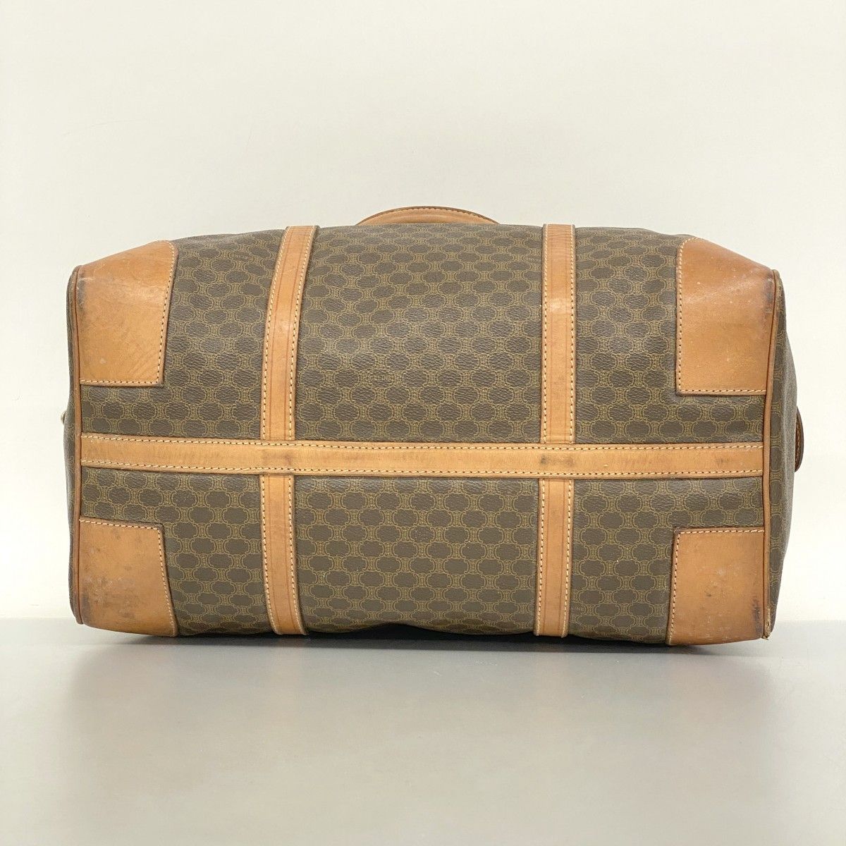 5pb1826】セリーヌ ボストンバッグ マカダム PVC ブラウン ゴールド