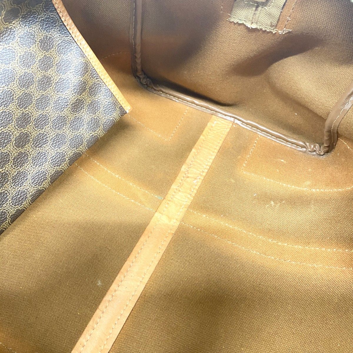 5pb1826】セリーヌ ボストンバッグ マカダム PVC ブラウン ゴールド