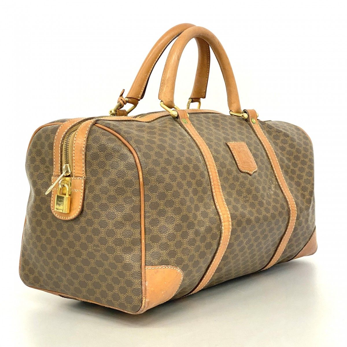 【5pb1826】セリーヌ ボストンバッグ マカダム PVC ブラウン ゴールド金具【中古】メンズ レディース ユニセックス 5pb1826】セリーヌ ボストンバッグ マカダム PVC ブラウン ゴールド