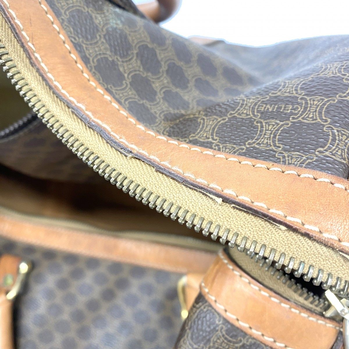 5pb1826】セリーヌ ボストンバッグ マカダム PVC ブラウン ゴールド