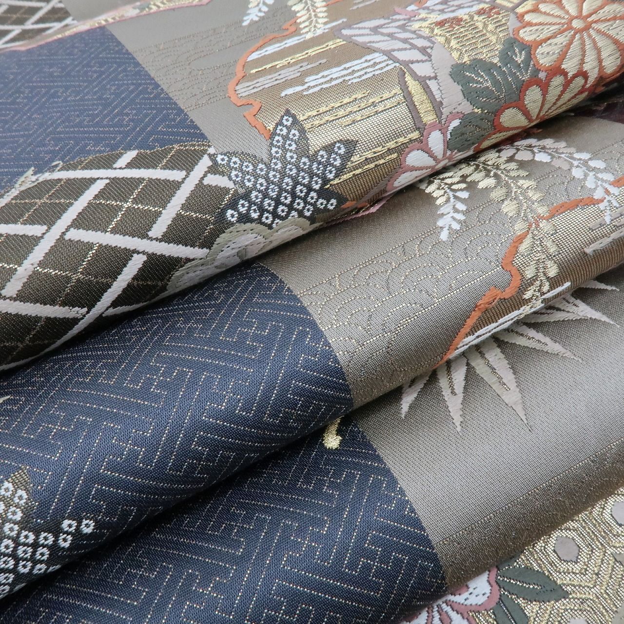  百華 O 186 正絹 着物 雪輪 松竹梅 桜 扇面 袋帯 袋帯 帯