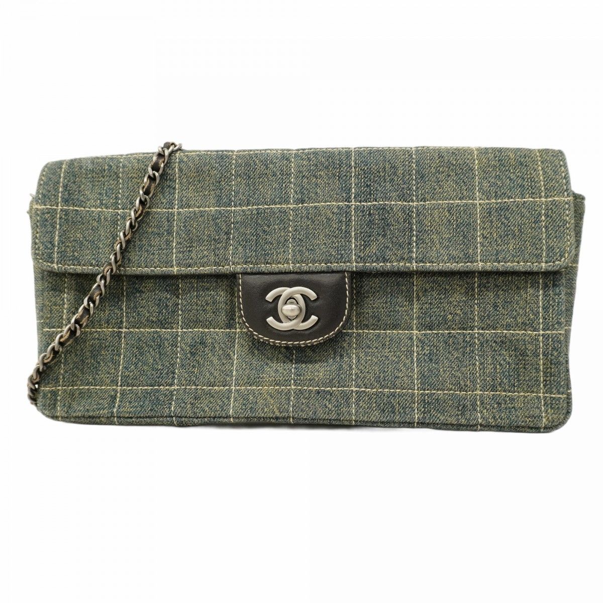 【5pb1954】シャネル ショルダーバッグ チョコバー チェーンショルダー デニム ブルー シルバー金具【中古】レディース 5pb1954】シャネル ショルダーバッグ チョコバー デニム ブルー