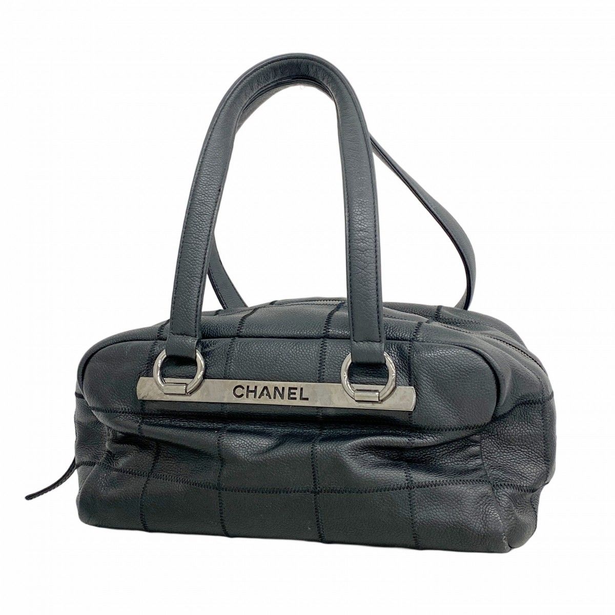 【5pb1976】シャネル ショルダーバッグ チョコバー キャビアスキン ブラック シルバー金具【中古】レディース 5pb1976】シャネル ショルダーバッグ チョコバー キャビアスキン