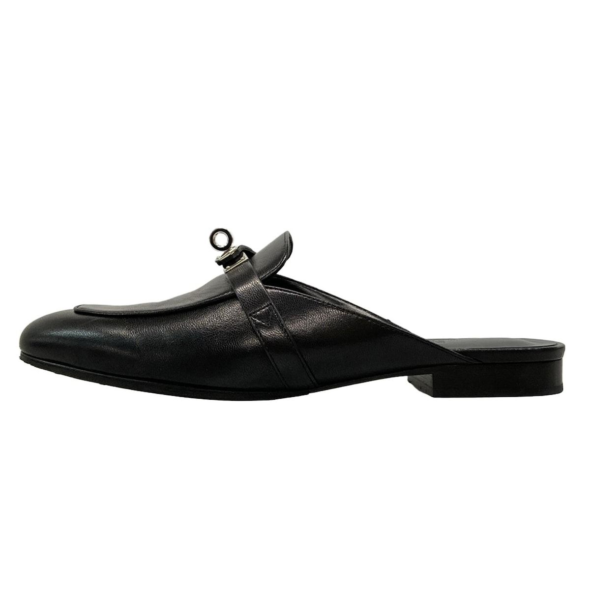 HERMES エルメス ミュール 38 レディース オズ 黒 シルバー金具|ケリーバックル|アウトソール張替済 レザー