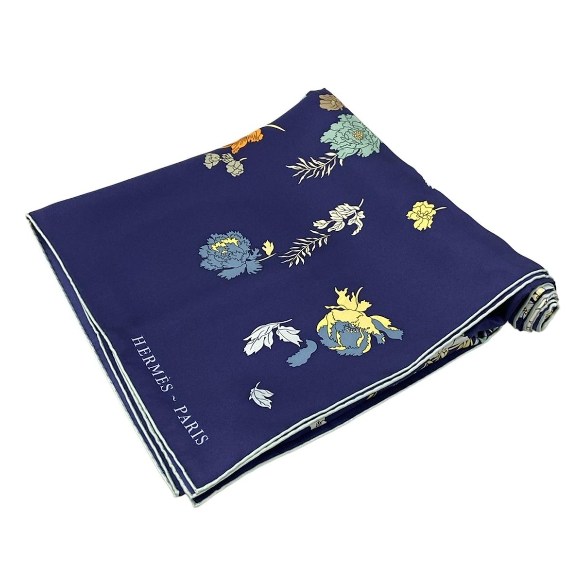 HERMES エルメス スカーフ カレ140 ネイビー ライトブルー マルチ ROBE LEGERE