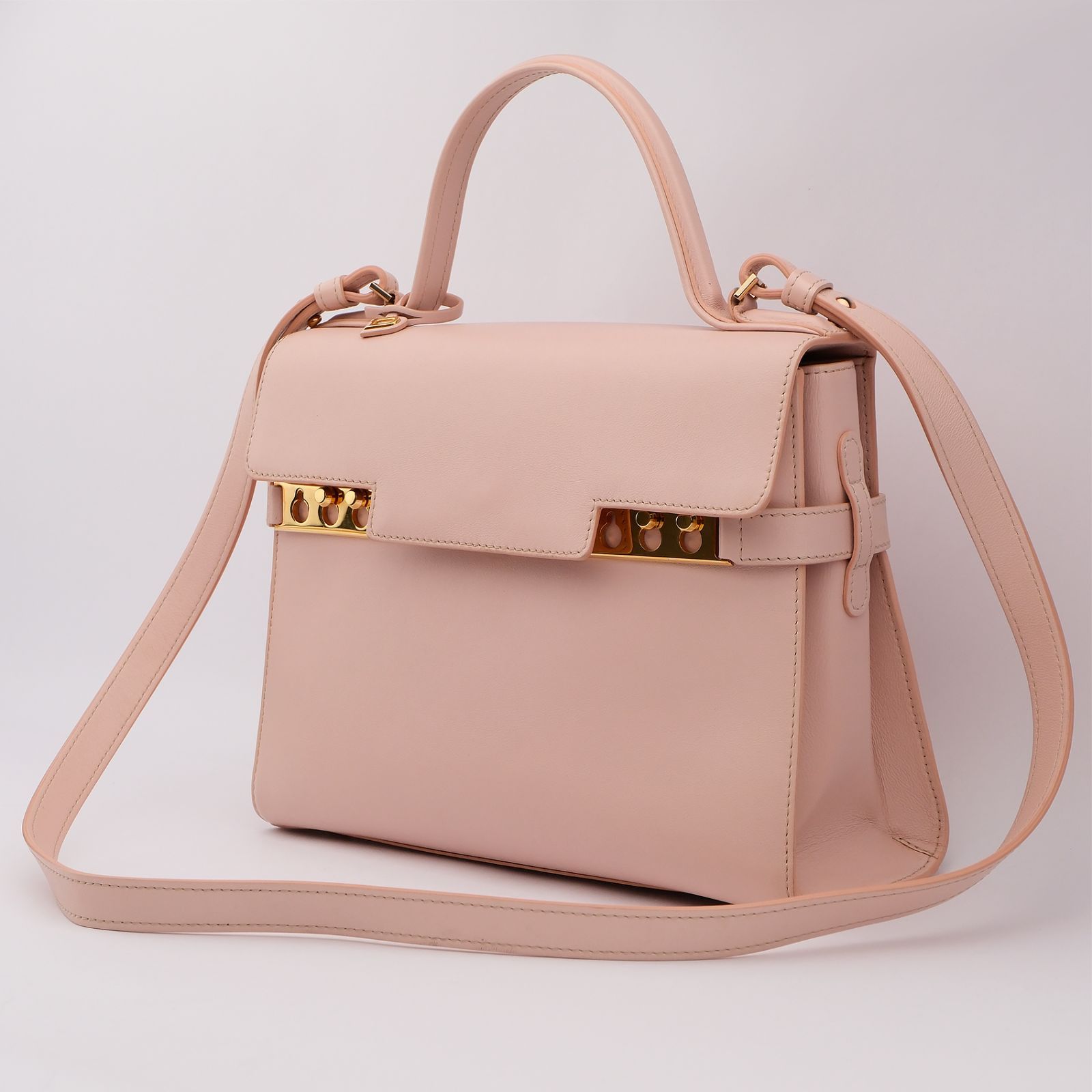 中古】【美品】デルボー タンペートMM レザー 2WAYハンドバッグ ピンク 