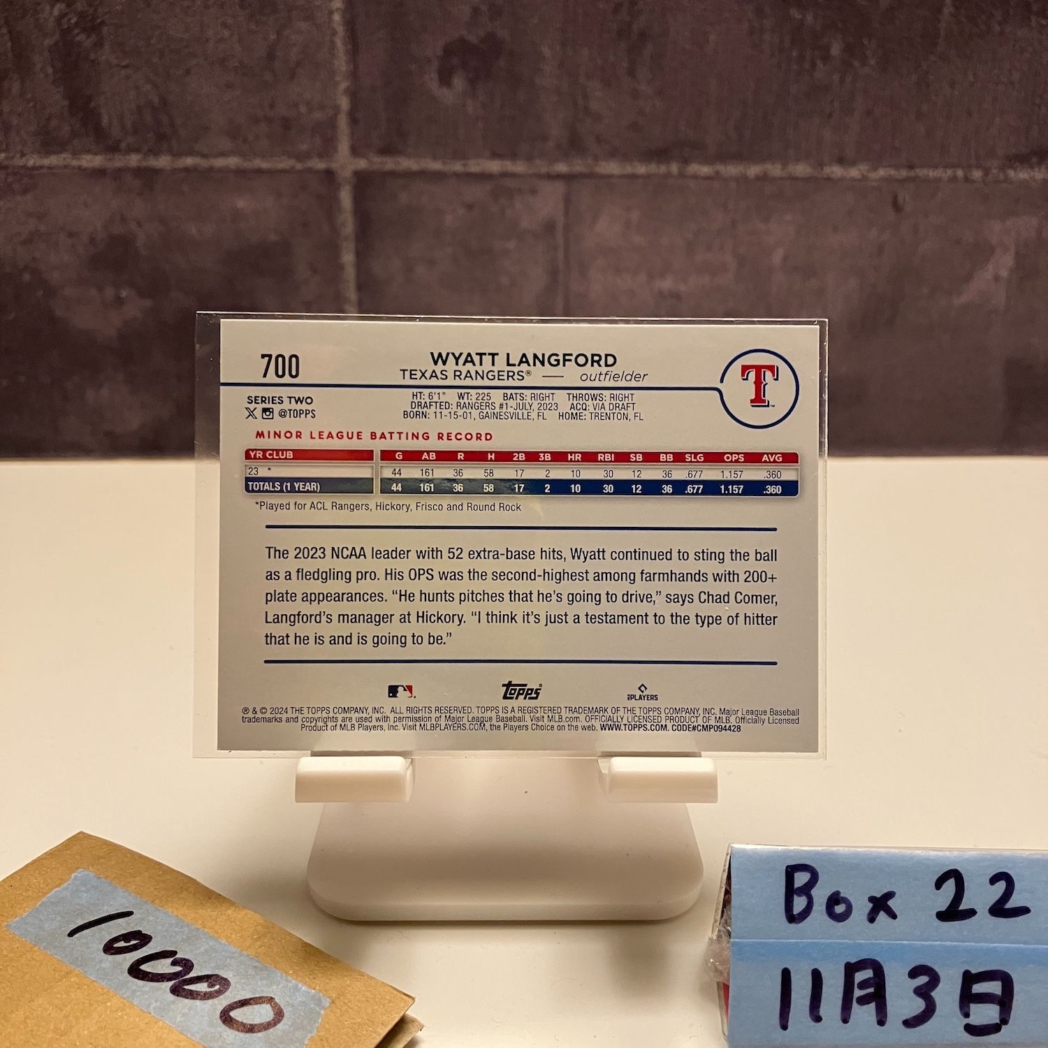 2025 Topps Wyatt Langford Texas Rangers RC ルーキー Rookie カード