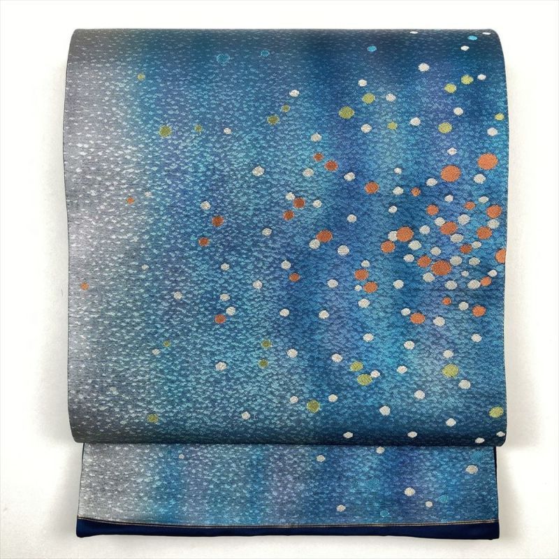 たんす屋 リユース帯 帯 袋帯 青 セミフォーマル カジュアル 六通 ぼかし 霰
