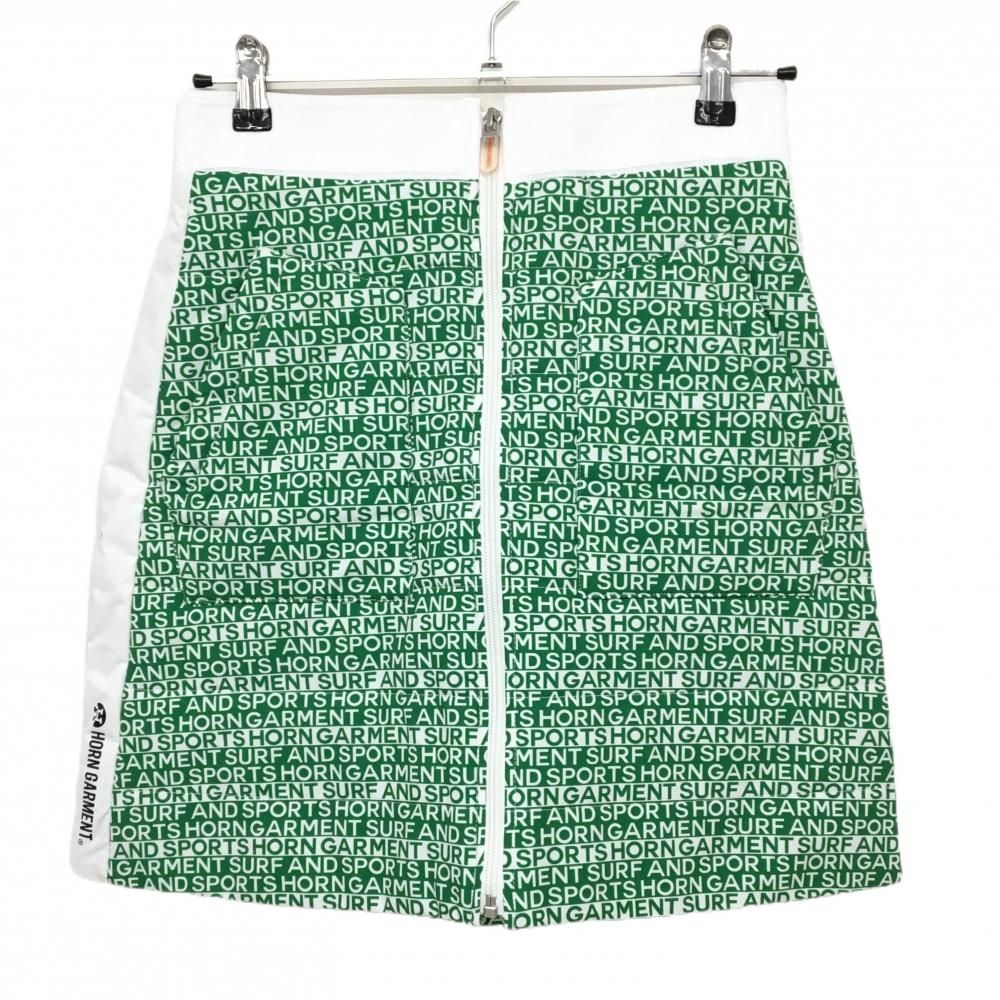 超 ホーンガーメント 中綿スカート グリーン×白 総柄 フロントジップ マークアンドロナ レディース 40 L ゴルフウェア MARK＆LONA