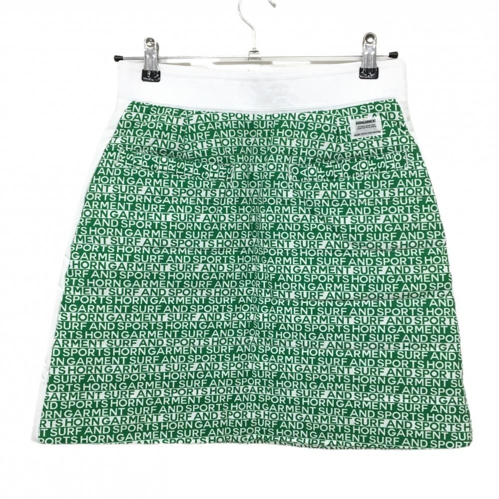 超 ホーンガーメント 中綿スカート グリーン×白 総柄 フロントジップ マークアンドロナ レディース 40 L ゴルフウェア MARK＆LONA