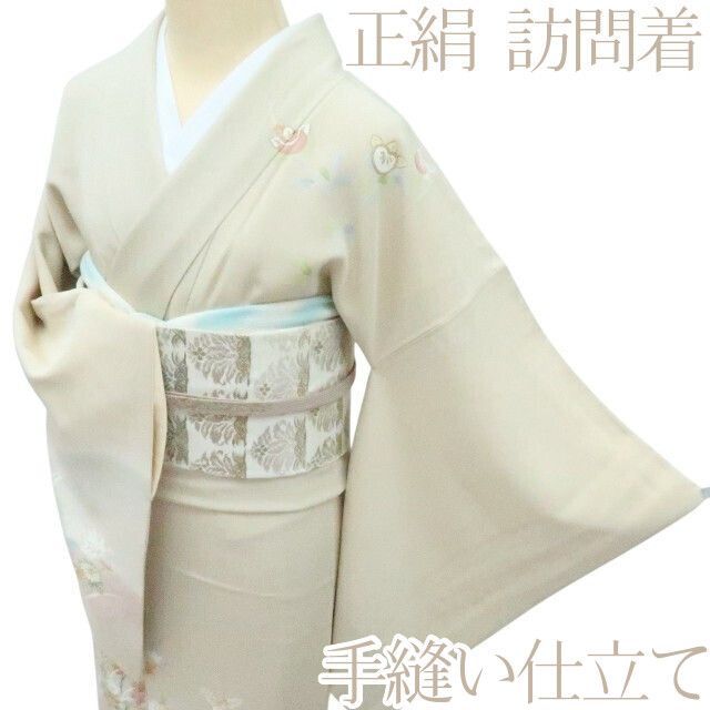 百華❀Y4180◇正絹 手縫い仕立て 百合 橘 椿 花かご 訪問着 着物 単品 百華❀Y4180◇正絹 手縫い仕立て 百合 橘 椿 花かご 訪問着 着物 単品