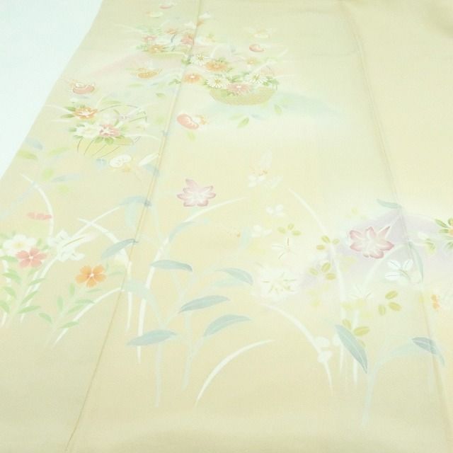 百華❀Y4180◇正絹 手縫い仕立て 百合 橘 椿 花かご 訪問着 着物 単品