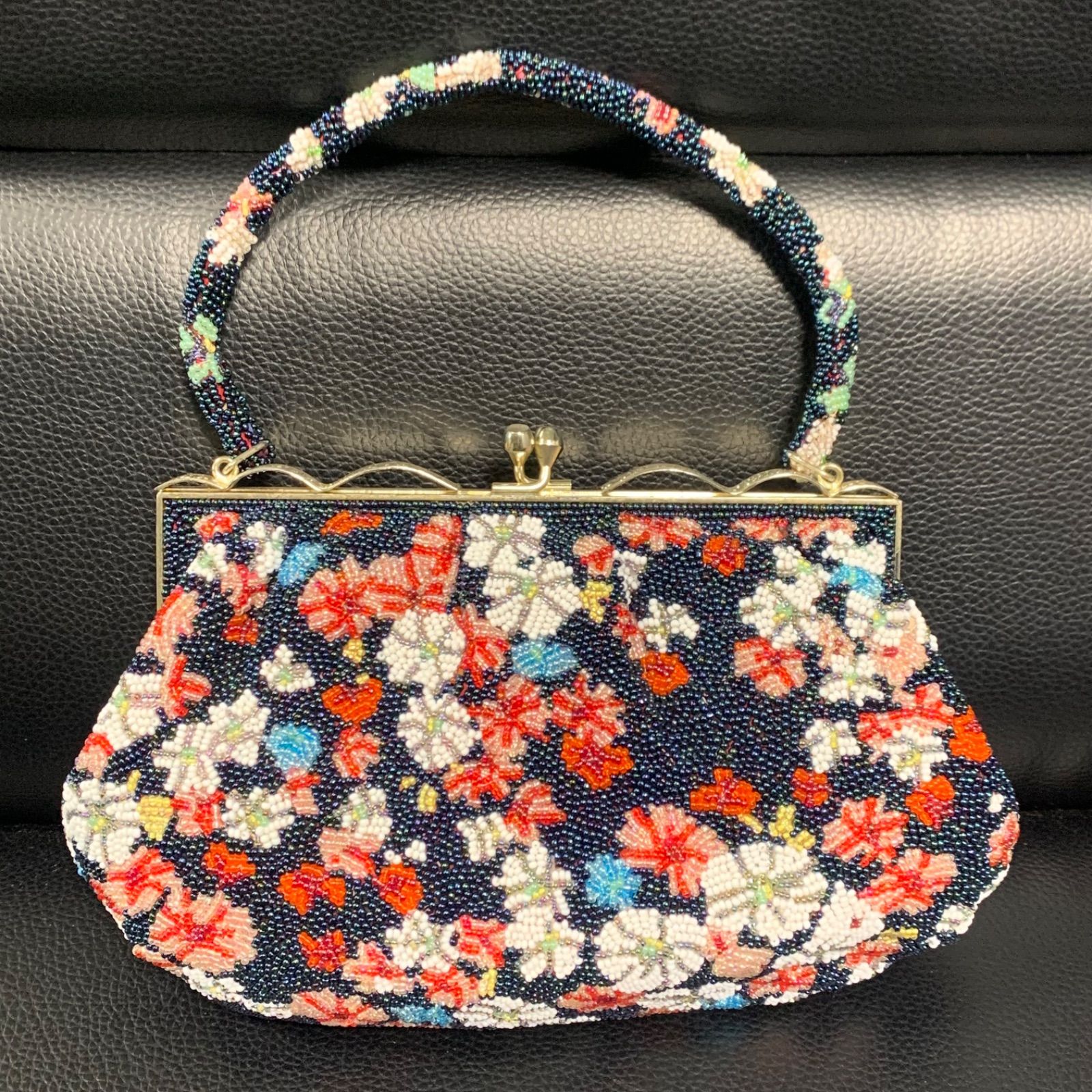 希少 総ビーズ がま口バッグ 和装 ビーズバッグ 昭和レトロ - メルカリ