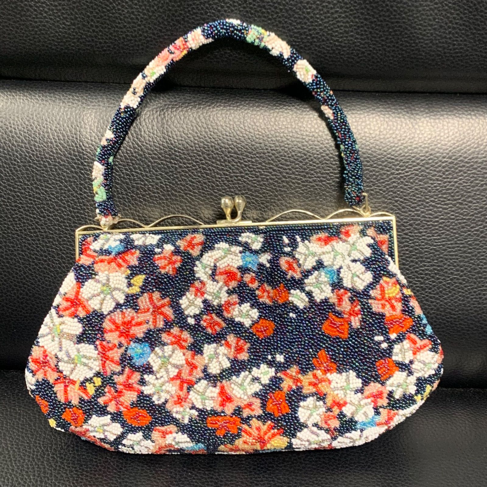 希少 総ビーズ がま口バッグ 和装 ビーズバッグ 昭和レトロ - メルカリ