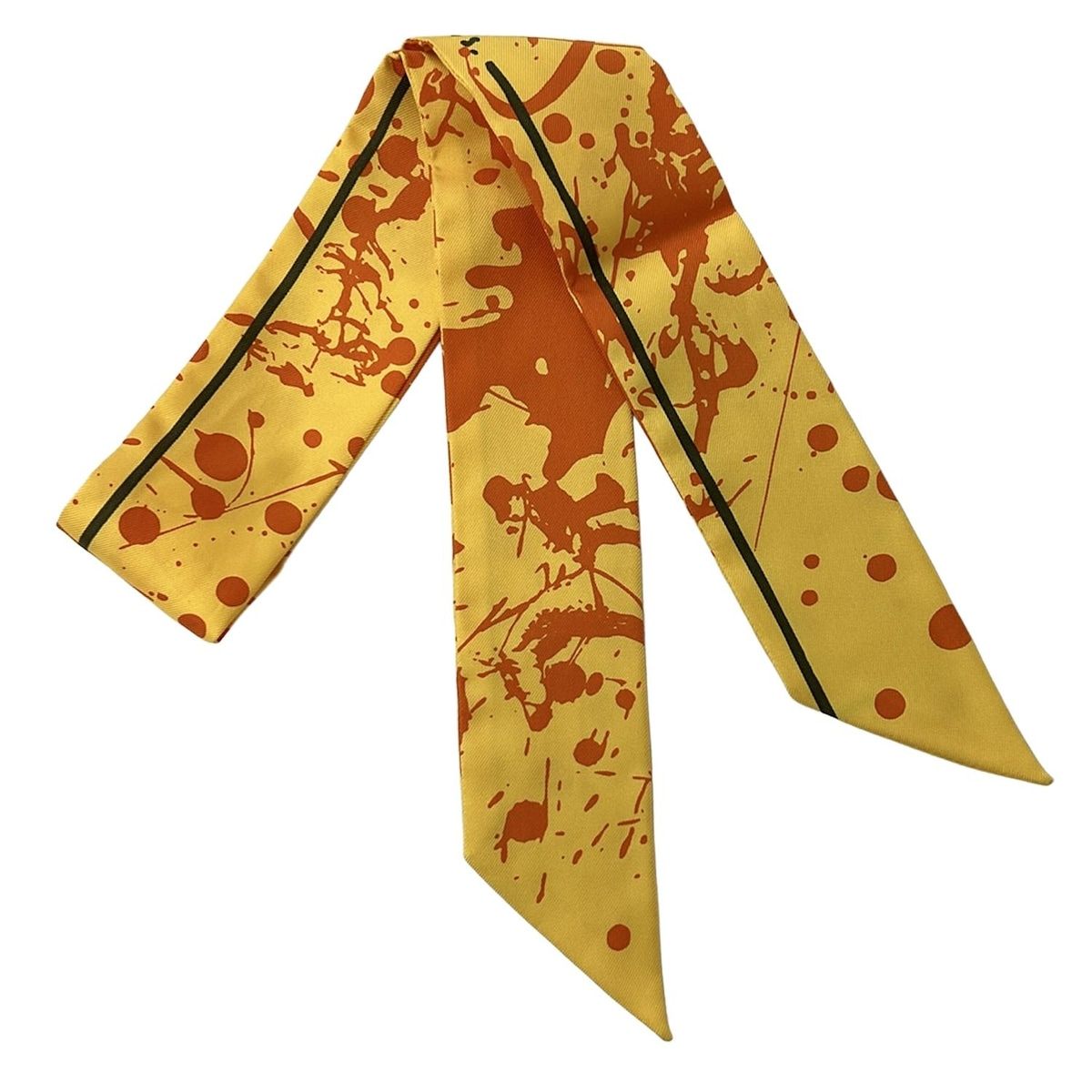 HERMES エルメス スカーフ ツイリー イエロー オレンジ ダークブラウン リボンスカーフ