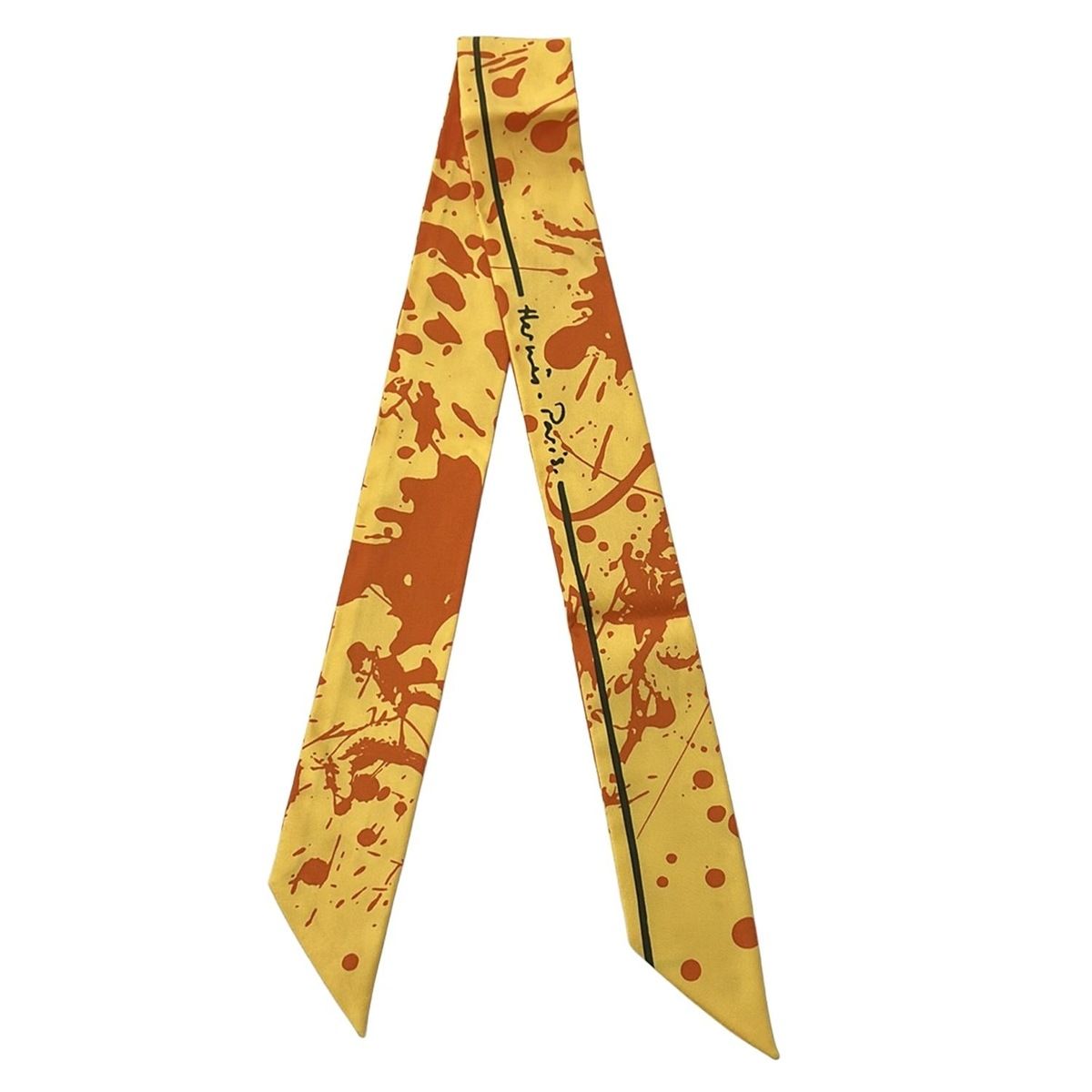 HERMES(エルメス) スカーフ美品 ツイリー イエロー×オレンジ×ダーク