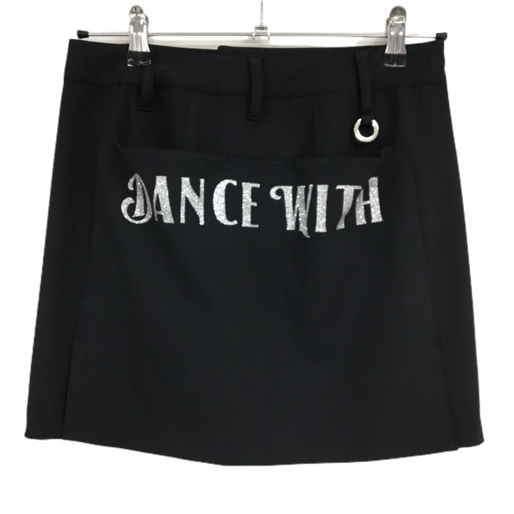 【超美品】ダンスウィズドラゴン スカート 黒 ロゴラメ ラインストーン レディース 1(S) ゴルフウェア Dance With Dragon
